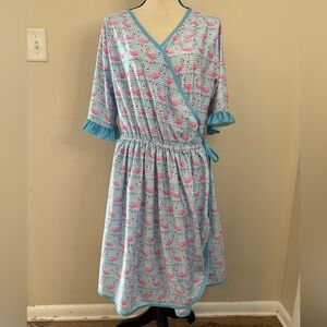 Sassy Stitches preppy wrap dress flamingo & wave polka dot SZ 2XL